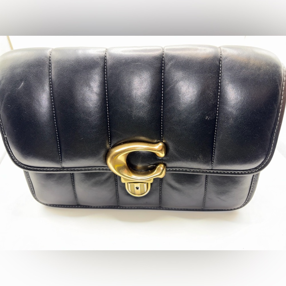 No discounts Coach Black Quilted Leather Shoulder Bag with Gold 'C' Hardware